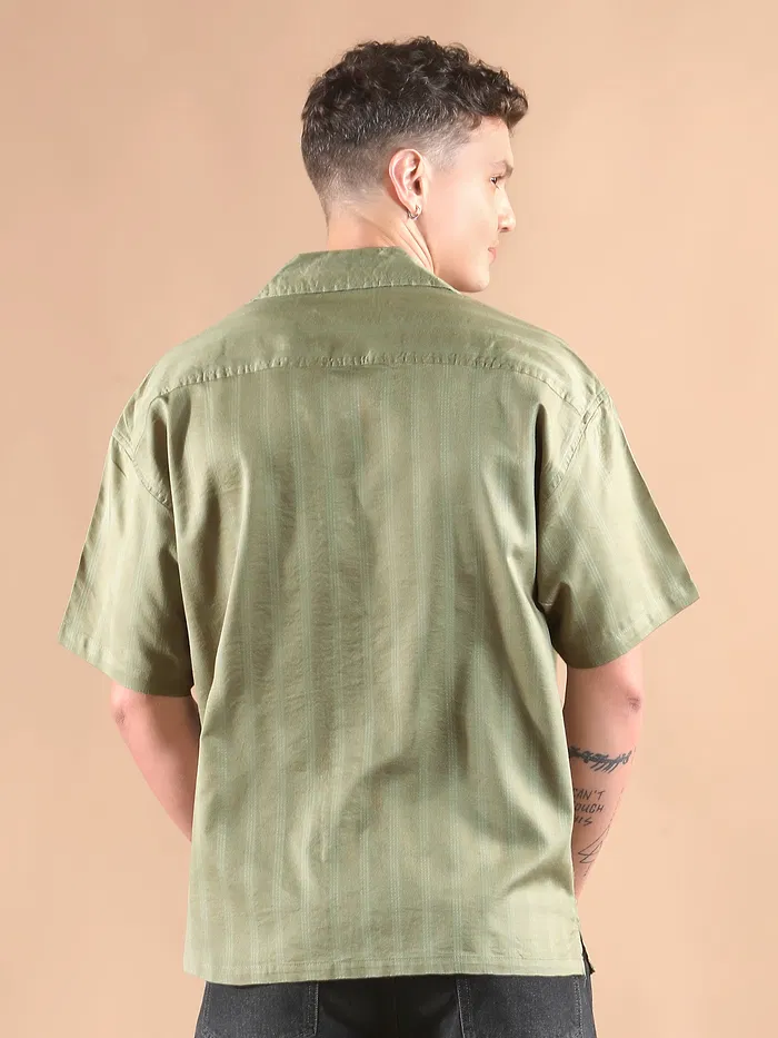 Pale Olive Half Sleeve Cuban Collar Shirt